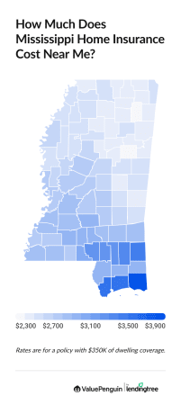 Cost of Mississippi homeowners insurance by city